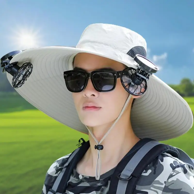 Wide Brim Solar Fan Outdoor Fishing Hat Sun Hat With Fan Hat With Solar Powered Fan For Men Women