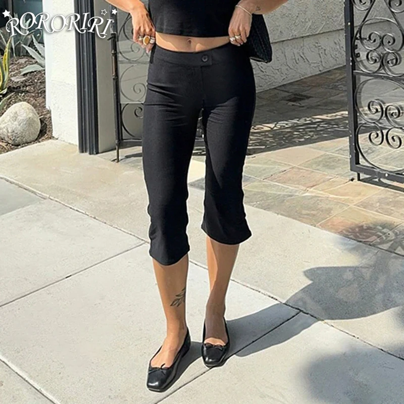 

RORORIRI Cleanfit женские черные шорты с низкой талией однотонные повседневные джерсы облегающие серые брюки с разрезом Bootcut летняя винтажная уличная одежда