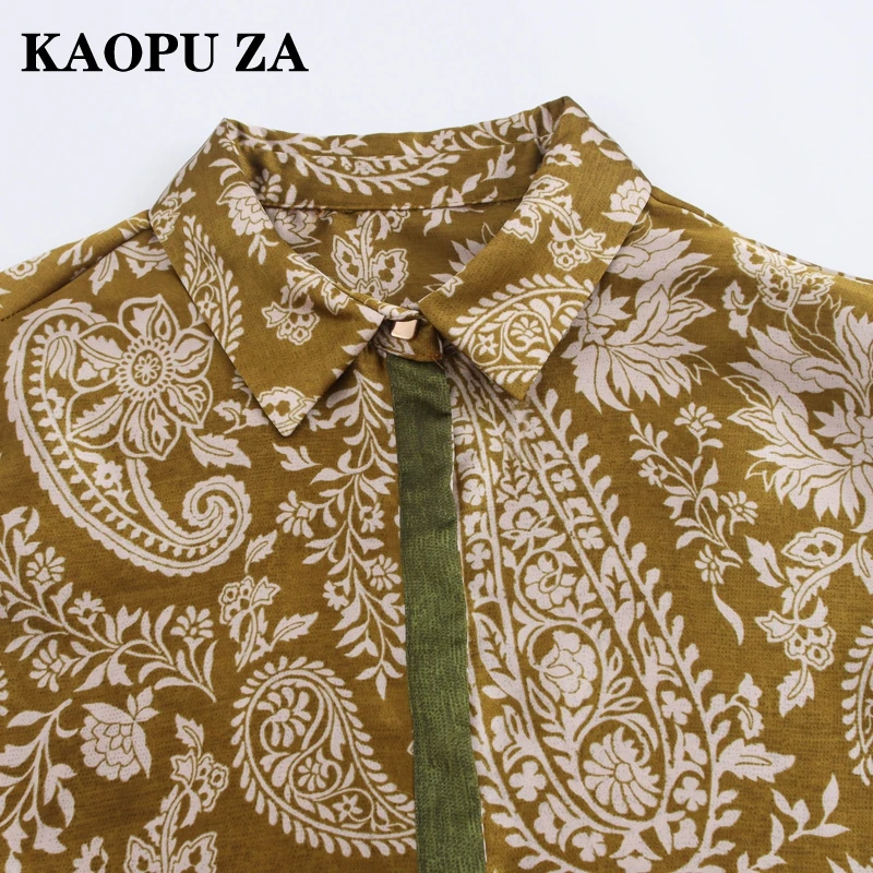 KAOPU ZA 2024 New Spring Ladies Vintage Floral Chiffon Blouse Long Sleeve Loose Plus Size Elegant Office Tops