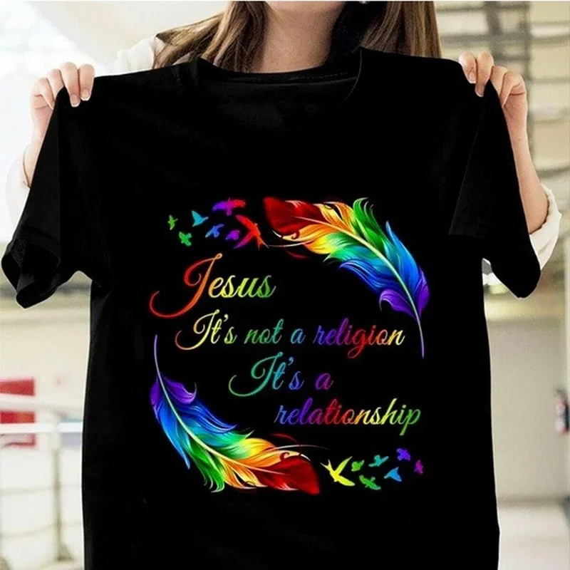 

Jesus Is Not A Religion It's A Relationship Print Women T Shirt Short Sleeve O Neck Loose Women Tshirt Ladies Tee Shirt Tops