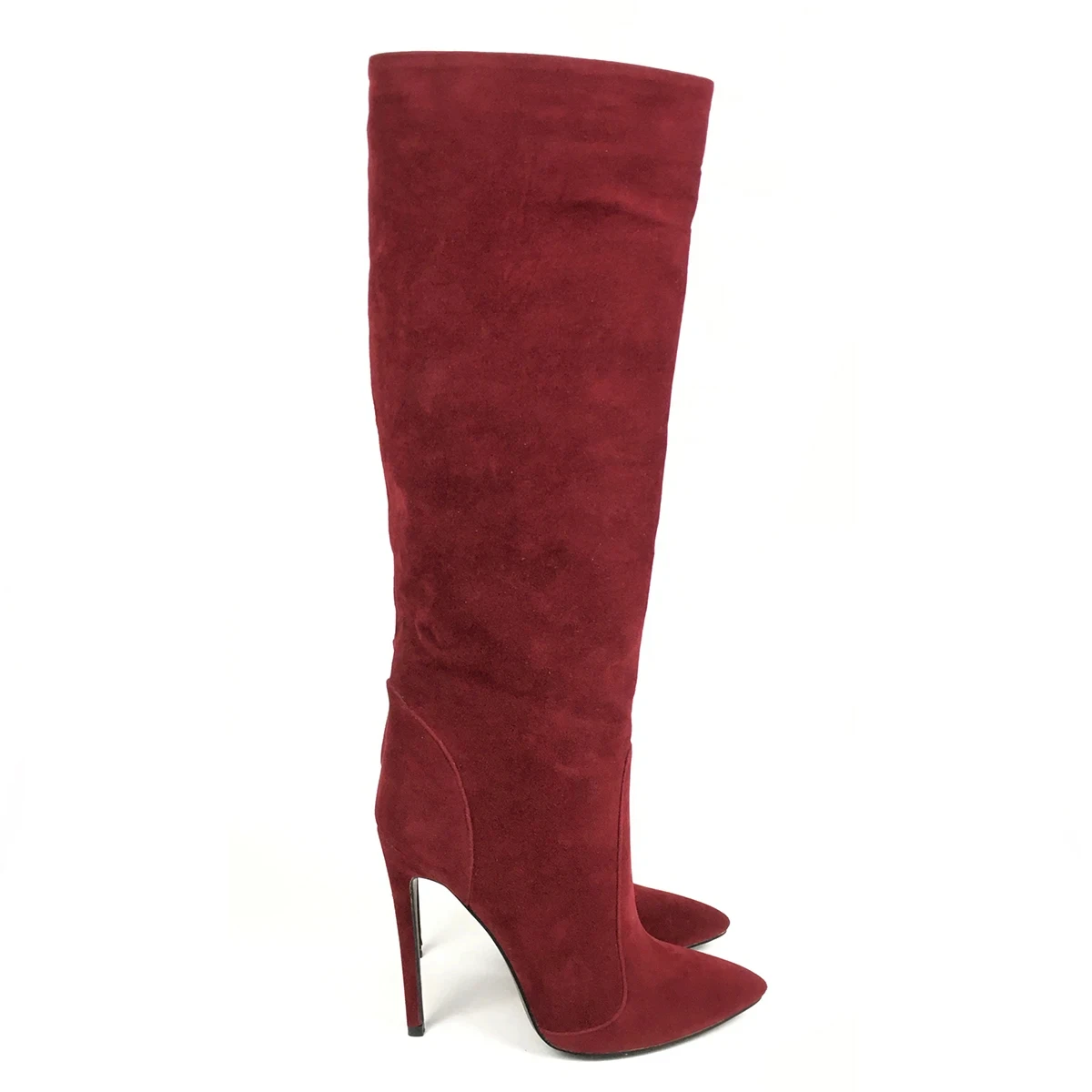 Moda Donna Scarpe a punta Tacchi alti Stivali al ginocchio Vino Rosso Ecopelle Pelle scamosciata Donna Inverno Autunno Party Outfit Calzature