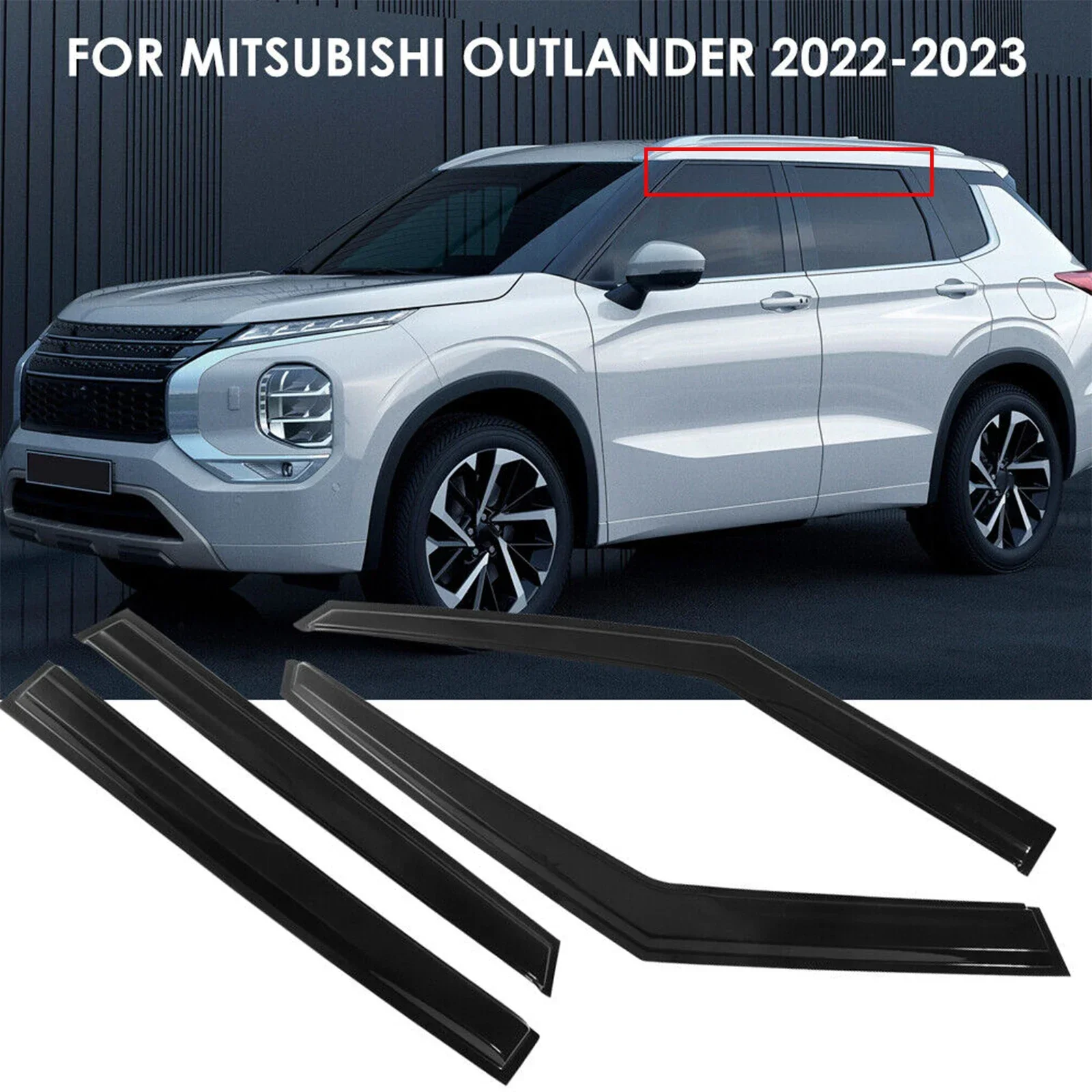 For 2022 2023 Mitsubishi Outlander 4pcs Window Visors Deflector Shade Vent Door Awnings Sun Rain Eyebrow Deflector Accessories