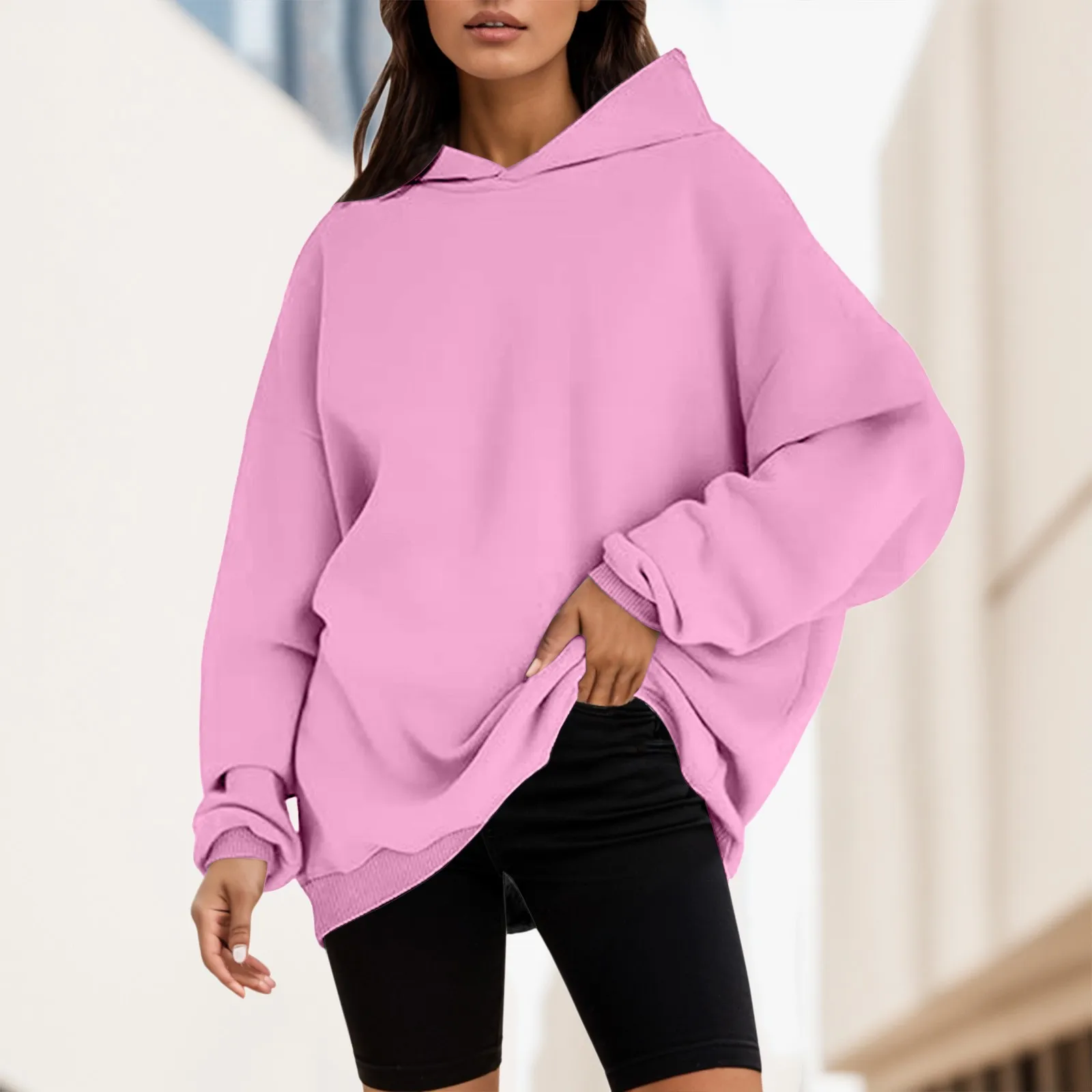 

Women Female Soft Sweatshirt Fleece Girls Clothes Winter Hooded Ladies Style Type Purple Hoodies Solid Loose Hoodie 2024 New