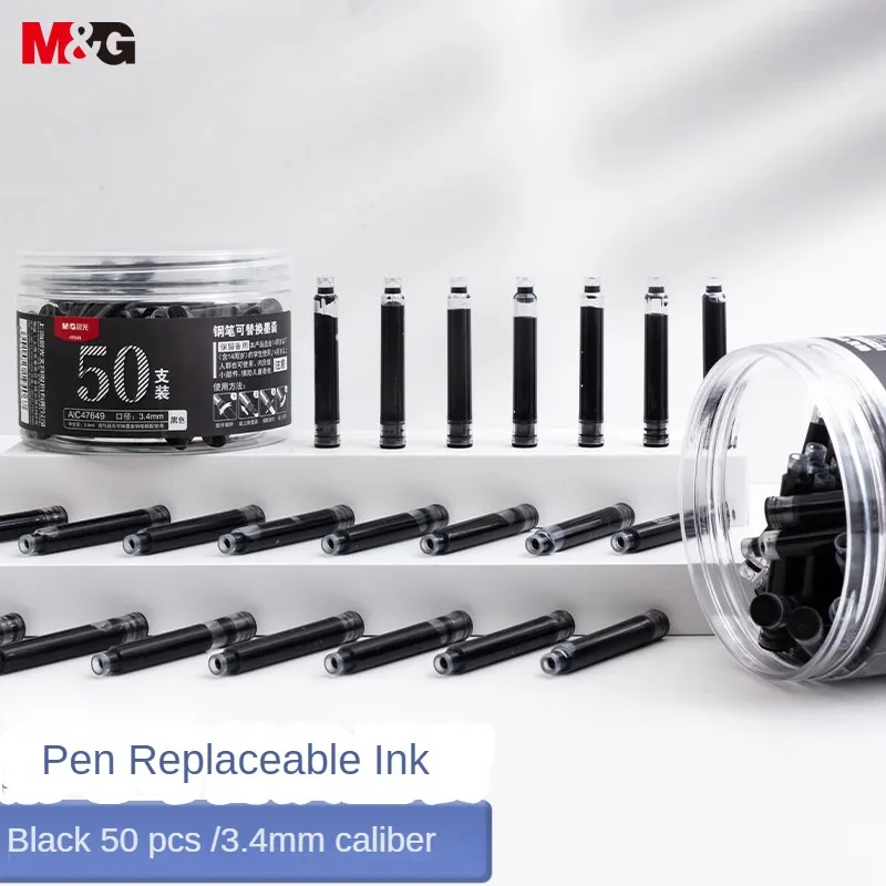 

M&G 50pcs Ink Sac 0.9ml Black Blue Ink Sac Replaceable Fountain Pen Ink Sac 50 pcs/box Smooth Writing for Students Office