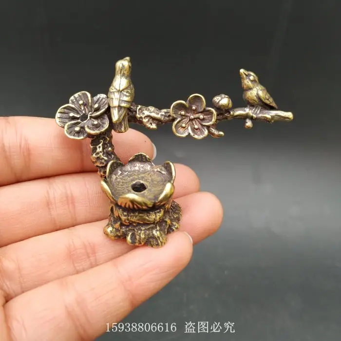 Antique Bronze Ware Antique Collection Antique Retro Pure Brass Pleasant Eyebrow Tip Small Fragrant Insert Magpie Mini Ornament