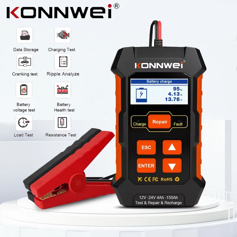 

KONNWEI KW520 12V 10A 24V 5A Lead Acid Car Battery Pulse Repair Tool Automotive Battery Alternator Tester For Vehicle Motorcycle