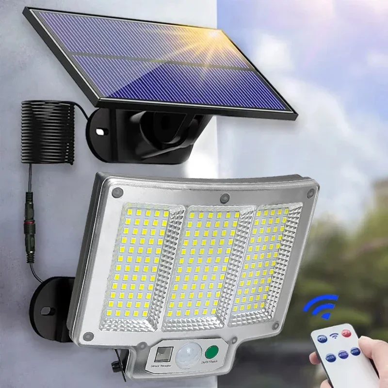 106/118/192LED Outdoor Solar Light With Motion Sensor Remote IP65 Waterproof Solar Wall Lamp For Patio Garage Garden Lighting