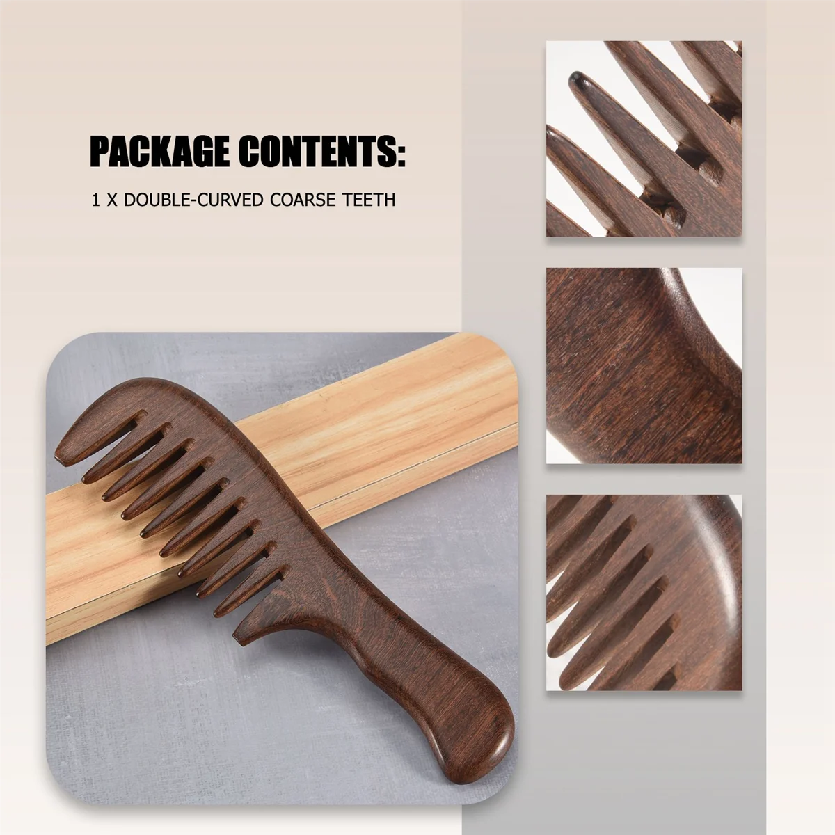 Sandalwood Wide Tooth Comb Curly Hair Portable Coarse Tooth Wooden Comb Hair Massage Tool Coarse