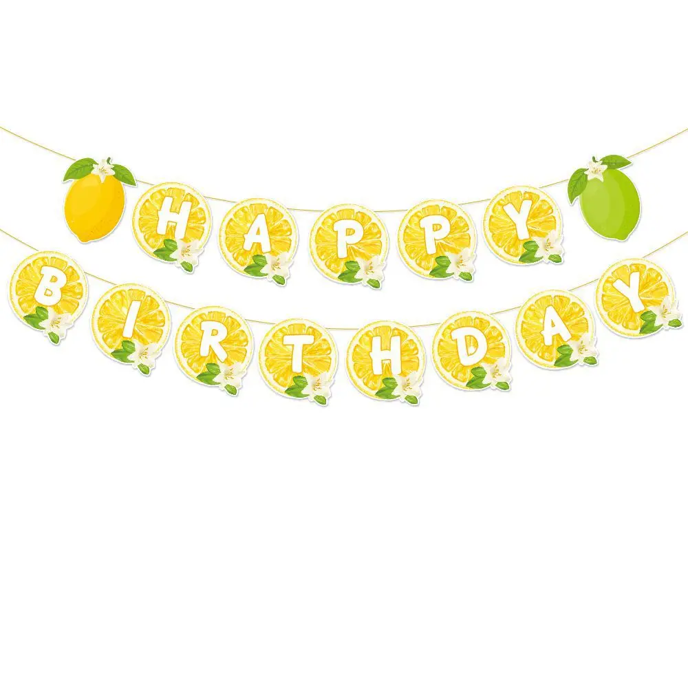 Vibrant Lemon Party Decoration Set Includes Banner Cake Top and 8 Cupcake for Baby Shower Bridal Shower Events