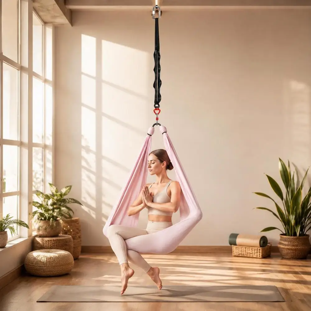 Hamac de yoga aérien, soie aérienne résistante à 300 lb, balançoire de yoga avec tissu en nylon, sac à fermeture éclair en PE pour interaction parent-enfant, renforce les muscles et améliore la pratique, combo hamac et balançoire