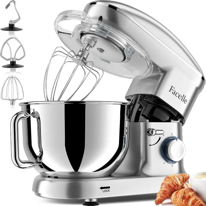 

Electric Stand Mixer, Facelle 6 Speed Kitchen Mixer with Pulse Button, Attachments include 6.5QT Bowl, Dishwasher Safe Beater,