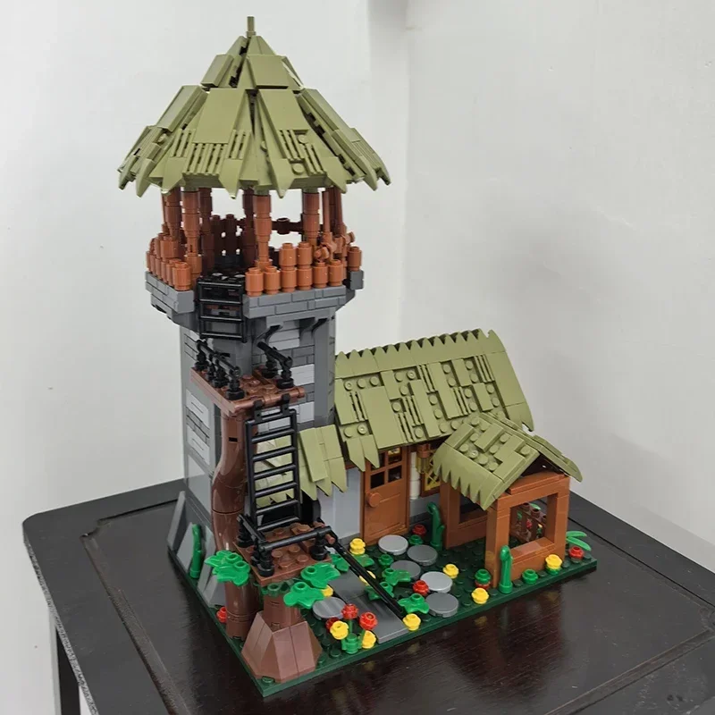 Średniowieczny Dom Warsztat Łucznika Klocki Konstrukcyjne Model Architektoniczny Chata z Dachem z Trawy Chatka z Drewna Zestaw Klocków Zabawki Prezent Dla Dziecka