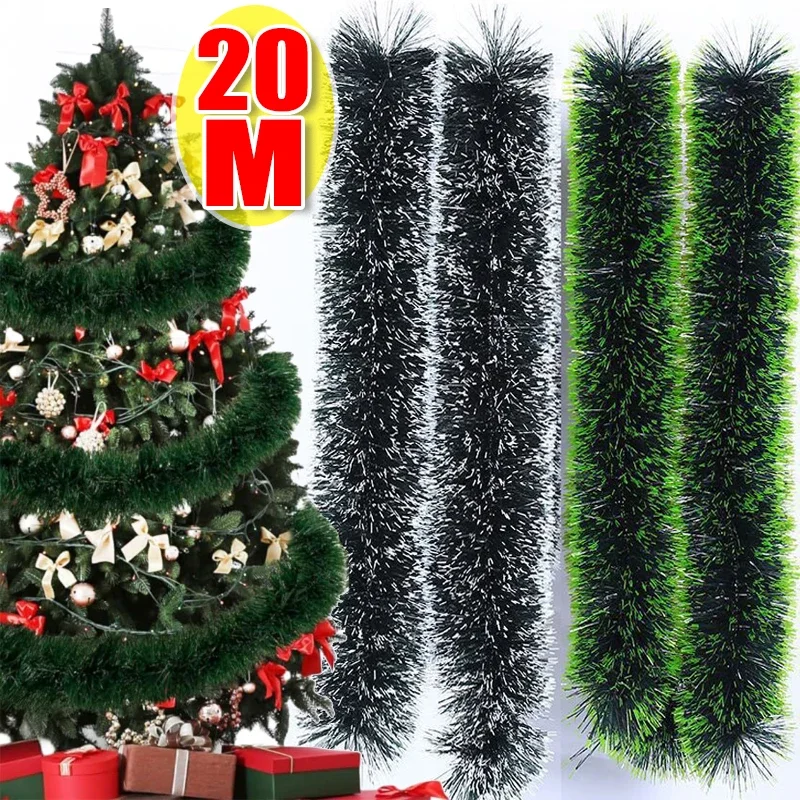 20/2M Green White Tinsel Ribbons Xmas Tree Cane Ribbon Garland Hanging Pendent Wreath Ornaments Christmas Party Home Decoration