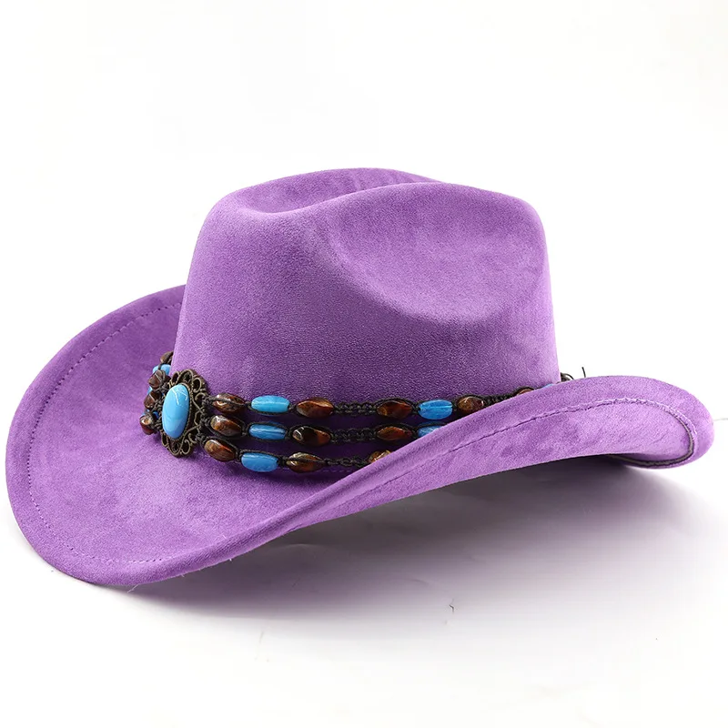 Western-Cowboyhut aus Wildleder zum Reiten für Männer und Frauen, Outdoor-Reisehut mit gerollter Krempe, Zylinderhut im Ethno-Stil, Filzhut – Detail 18