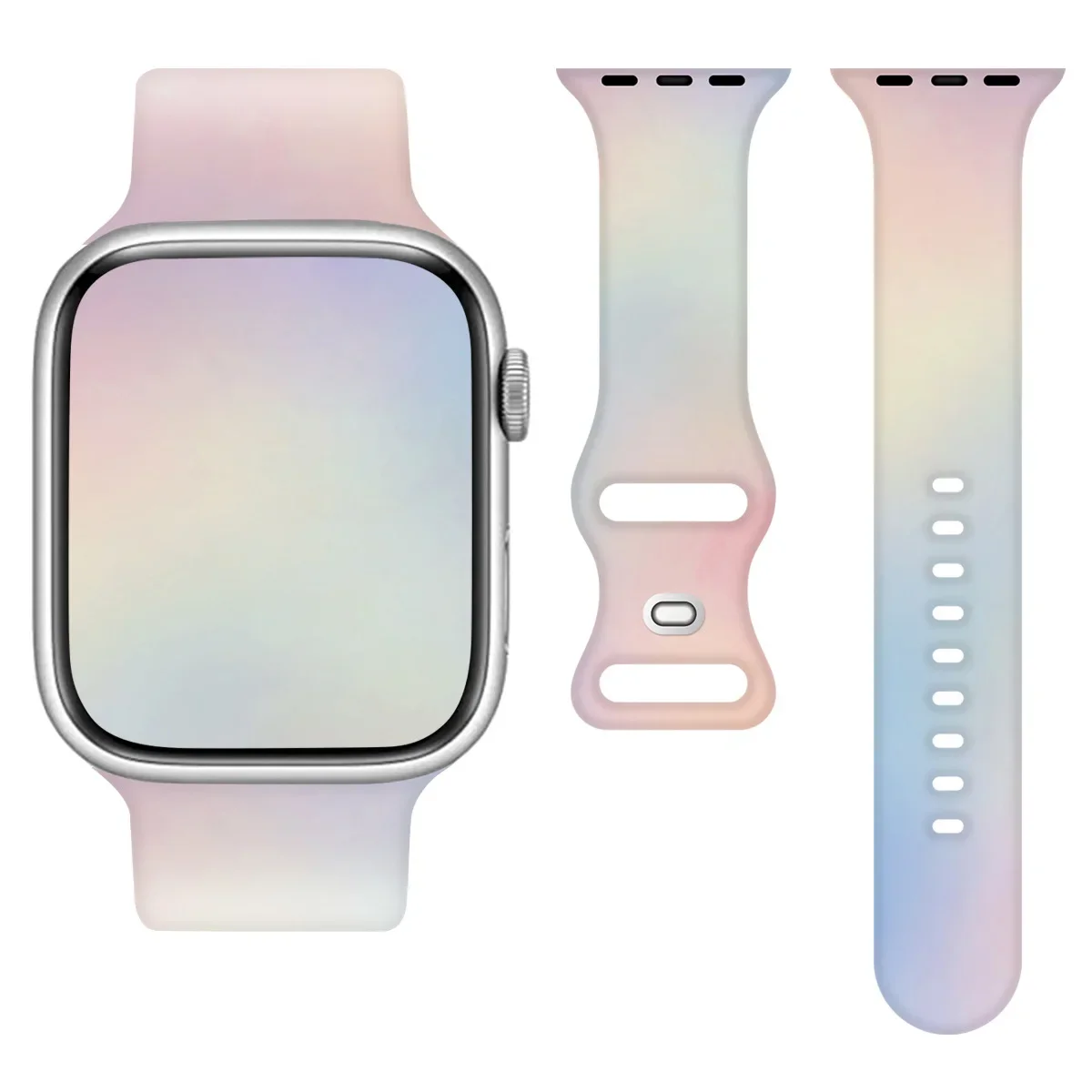 Fashion Aurora Silicone Strap for Apple Watch Ultra 49mm Band 45 44 38 40 41 46 42mm Bracelet iWatch Series 12 11 10 9 8 7 6 5 4 - view 2
