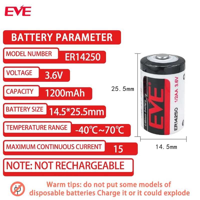 Original ER14250 1/2AA 3.6V primary lithium battery for probe PLC industrial control servo encoder automation instrument