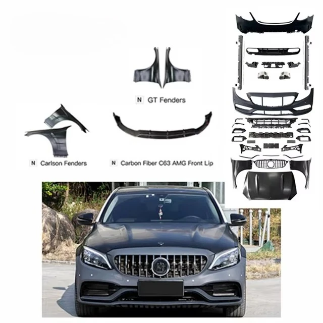 

Комплект обвеса C63 для Mercedes-Benz W205 C-класса: передний и задний бамперы, передний сплиттер, решетка радиатора, спойлер, боковые пороги, капот, крылья