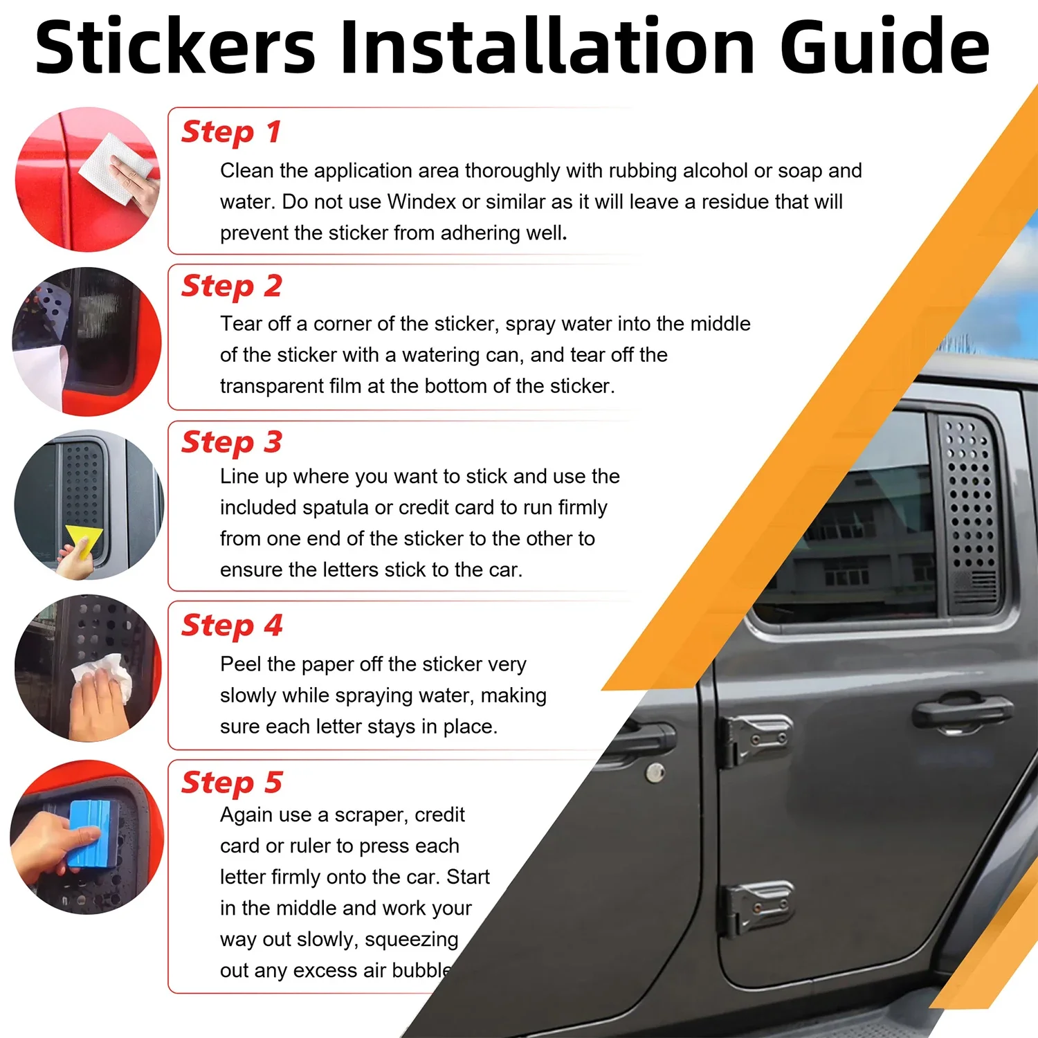 Car Rear Door Window Glass Decoration Stickers Trim PVC for Jeep Wrangler JL Gladiator JT 2018-2023 4-Door Exterior Accessories