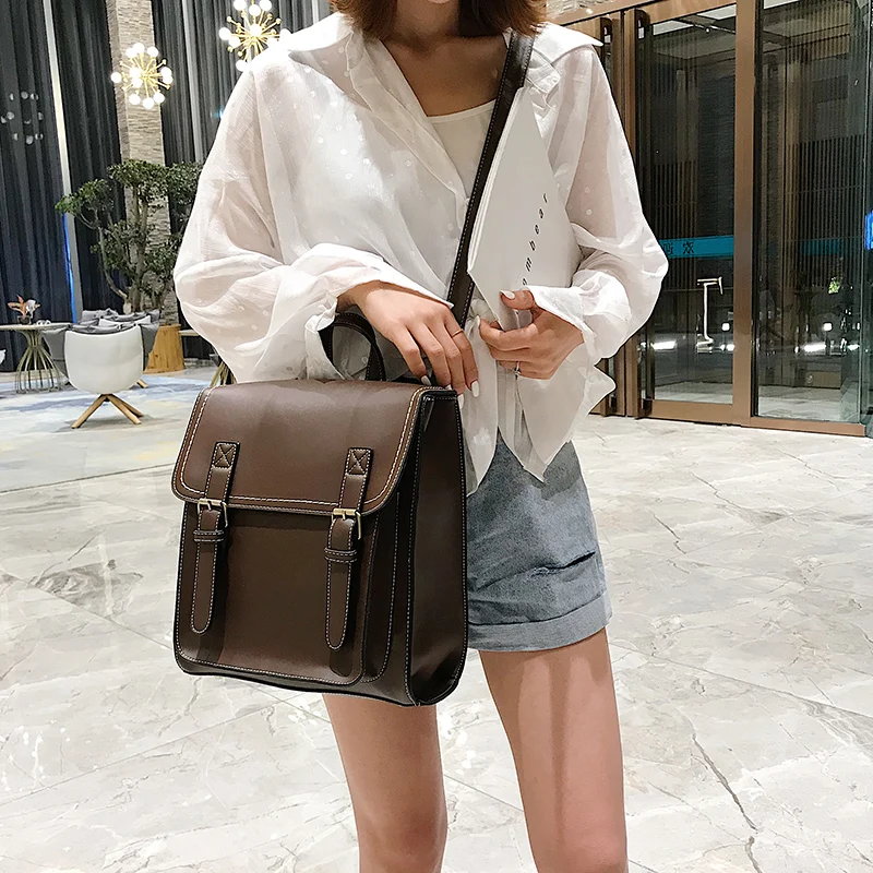 Vintage Backpack Female Pu Leather Bag Women\'s Backpack Fashion School Bag for Girls High Quality Leisure Shoulder Bag Sac A Dos