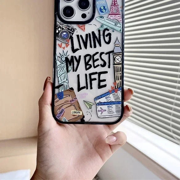 

Living My Best Life Travel Tag Acrylic Frame Phone Case Cover for IPhone 11 12 13 14 15 Pro Max Case for IPhone 15 Pro Max