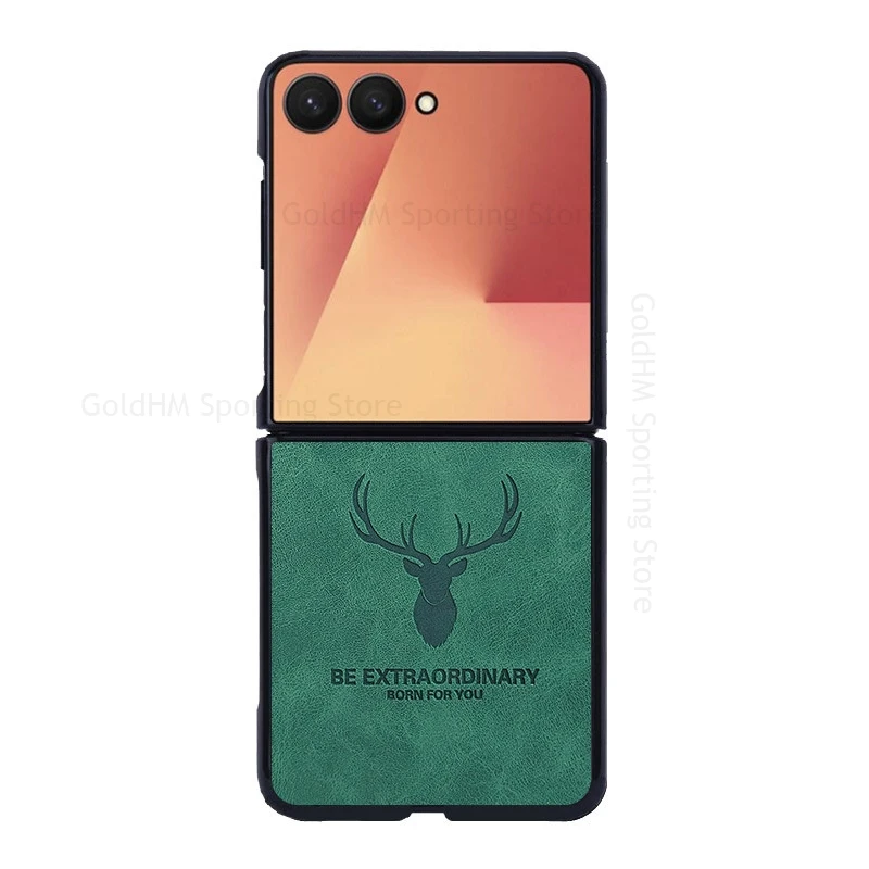 For Samsung Galaxy Z Flip7 5G Cartoon Elk Deer Head Shockproof Leather Case For Samsung Z Flip 6 5 4 Ultra Slim Protection Cover