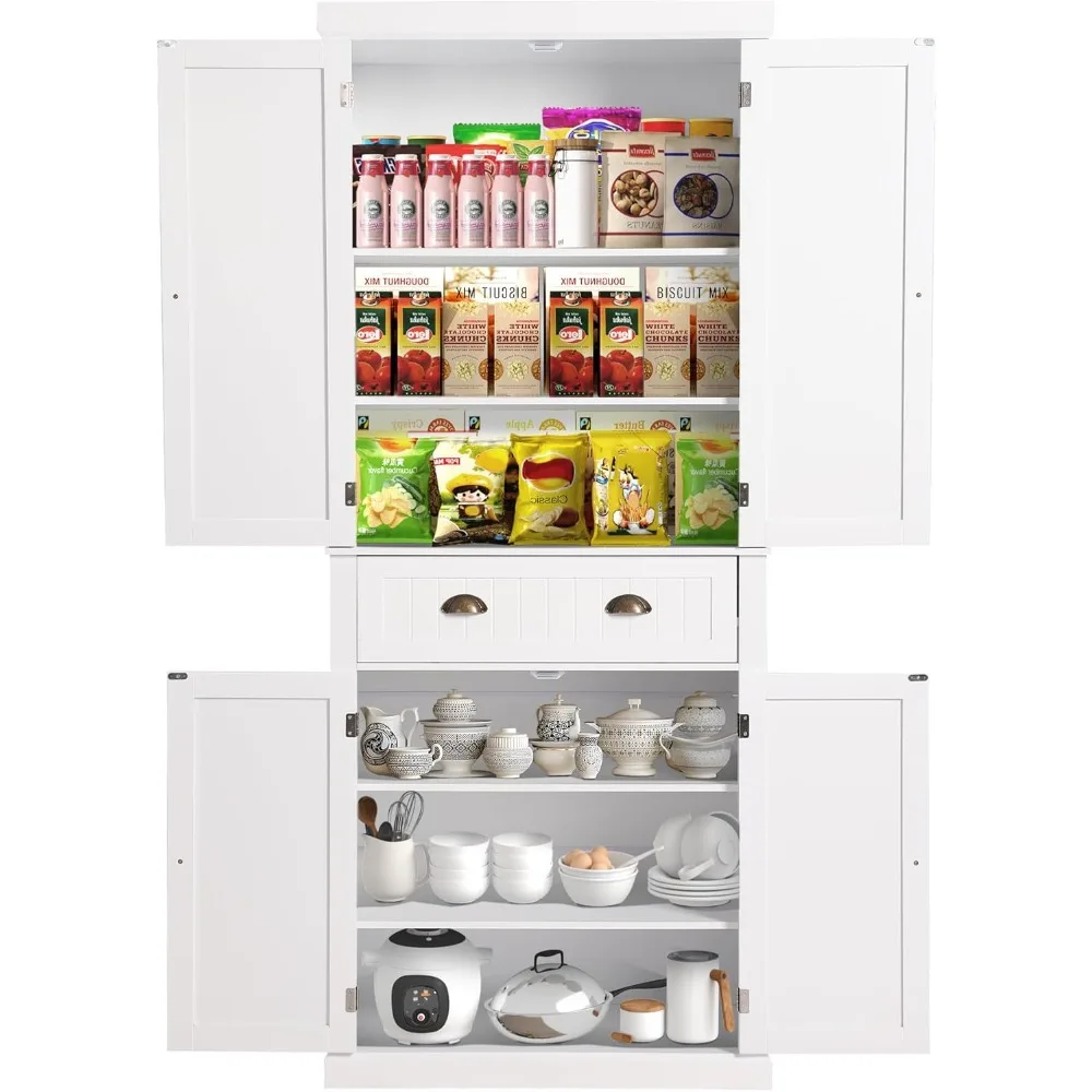 

72 Kitchen Pantry Cabinet, Freestanding Storage Cabinet with 4 Doors, Adjustable Shelves for Kitchen, Living Room and Dinning Ro