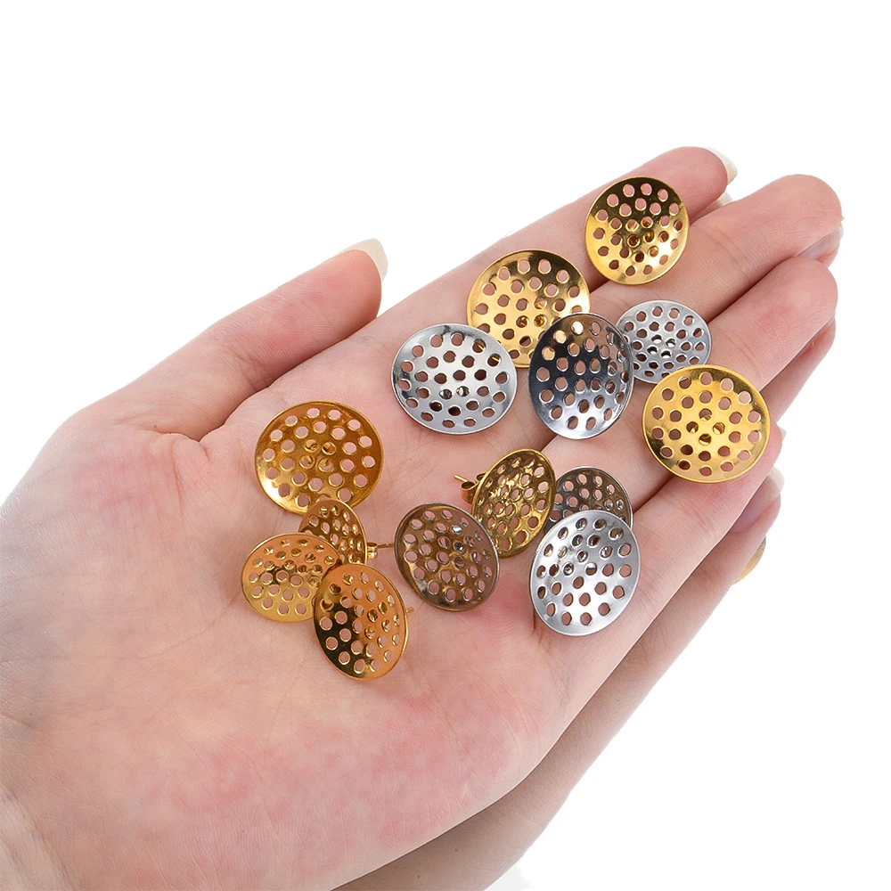 10pcs stainless steel mesh hole earrings disc earring holder for diy ladies fashion earrings