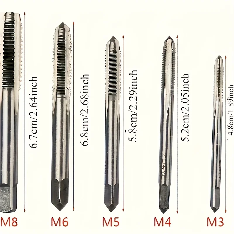 5Pcs Straight Flute Taps Set, Suitable for Ratchet Tap Wrench - High-Quality Steel Threading Tools for Metalworking & Mechanical