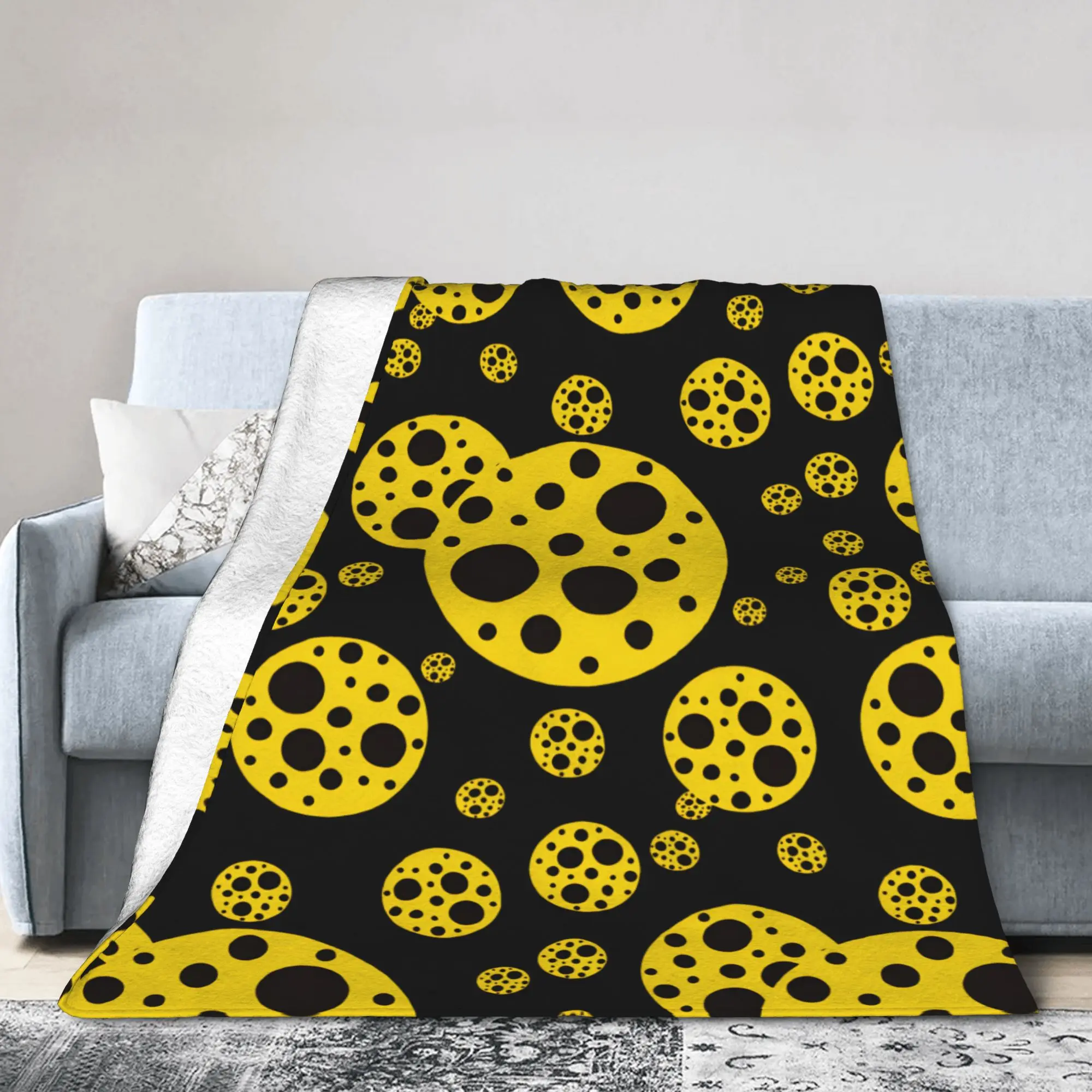 Yellow And Black Polka Dot Blankets Yayoi Kusama Fuzzy Funny Soft Throw Blankets for Home Restaurant Textile Decor