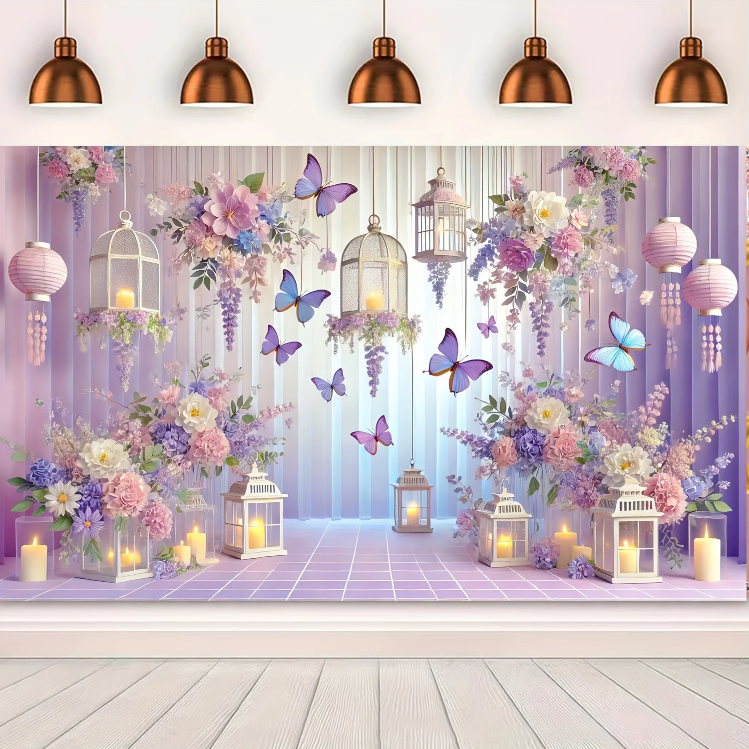 Purple and Pink Butterfly party backgrounds - polyester photography backgrounds for birthdays, weddings and more