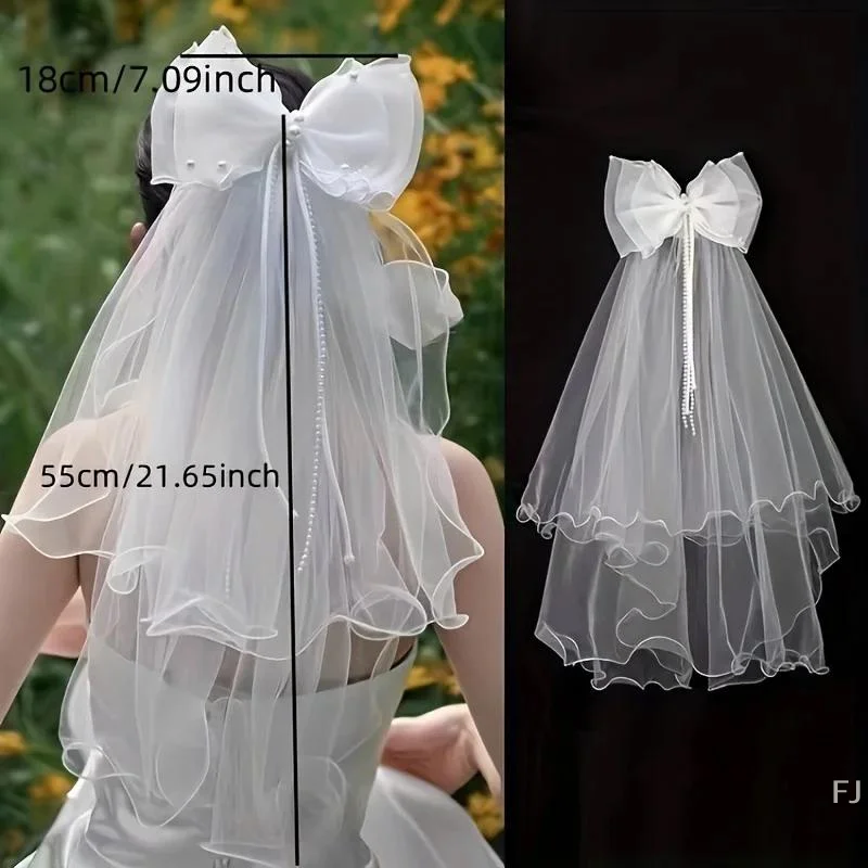 [YU] 우아한 더블 보우 신부 베일 DIY 결혼식을위한 결혼식 베일을위한 절묘한 레이스 헤드 피스 웨딩 헤드 피스