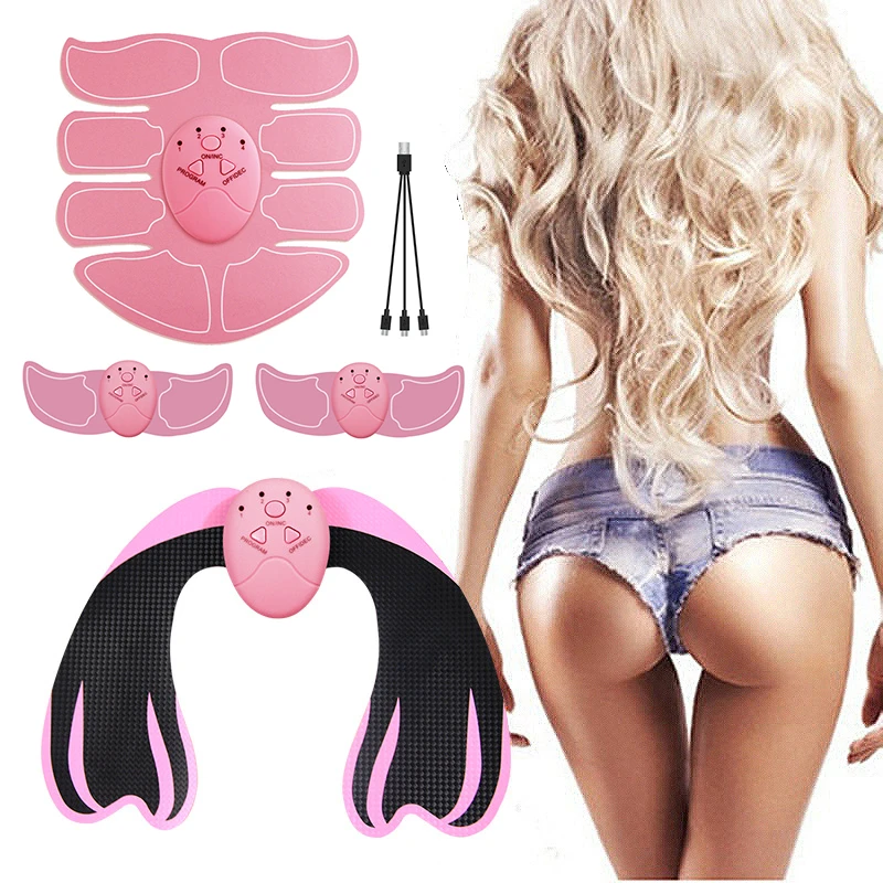 

EMS Muscle Stimulator Trainer Smart Fitness Abdominal Training Electric Body Weight Loss Slimming Device Pink Color