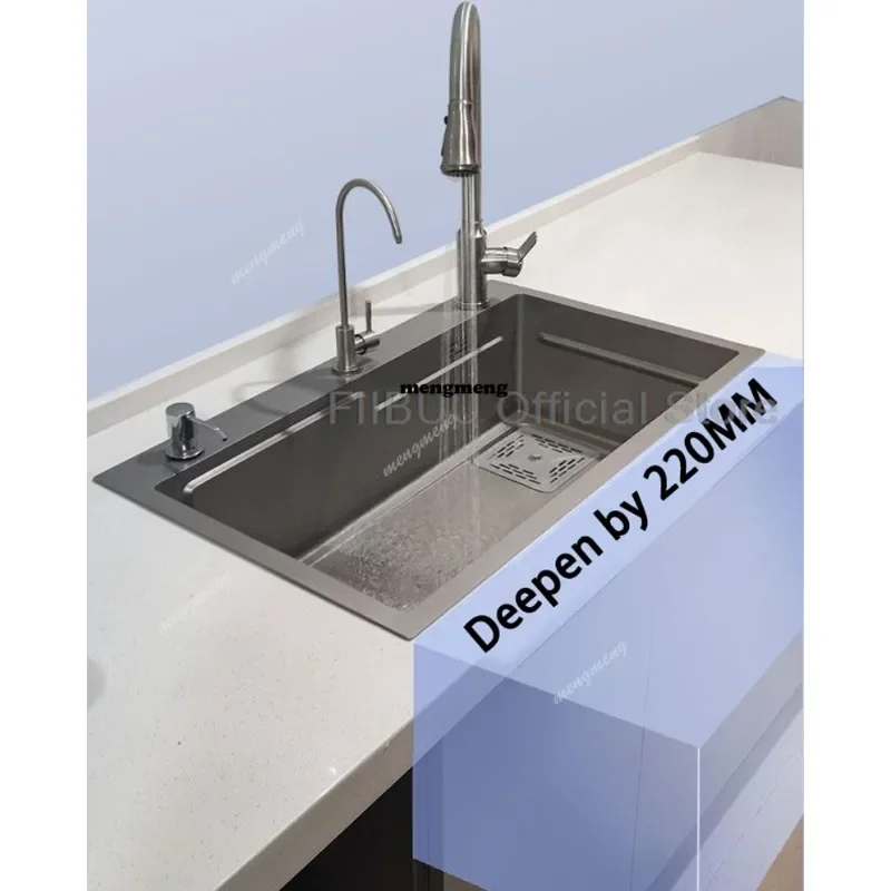 

Large Capacity Multifunctional Kitchen Sink Stainless Steel Thickened Handmade Vegetable Basin Wash/Cut/Drain in One Full Set SS