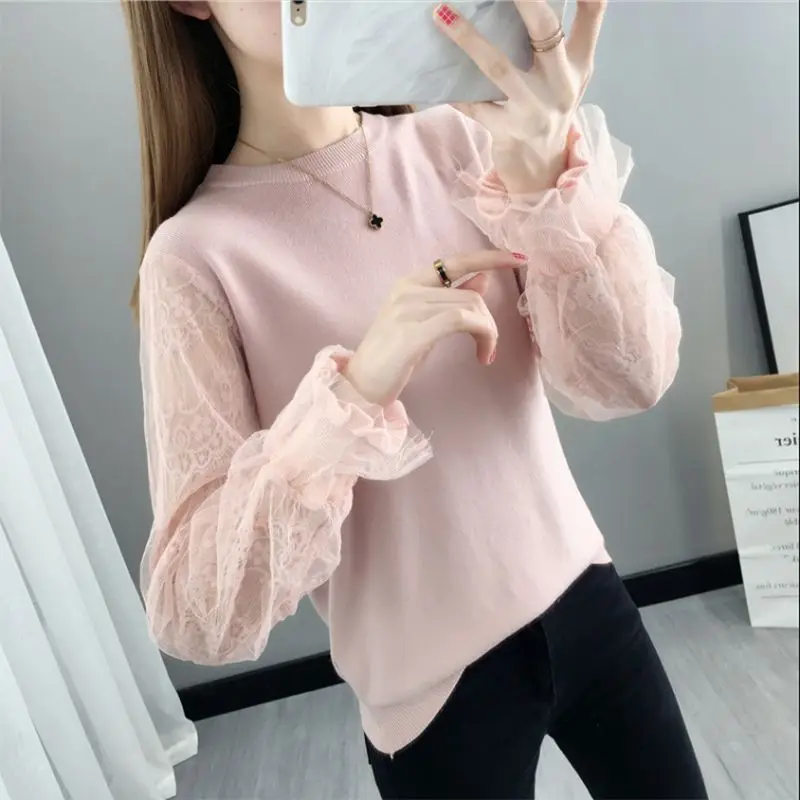 Sweet O-Neck Spliced Loose Ruffles Gauze Lace Blouse Female Clothing 2024 Spring New Casual Pullovers Lantern Sleeve Chic Shirt