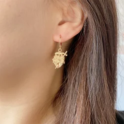 2022 New Lovely Gold Color Plating Sward with Rose Flower Engraved Heart Charm Hoop Earrings For Women Girl Romantic Jewelry