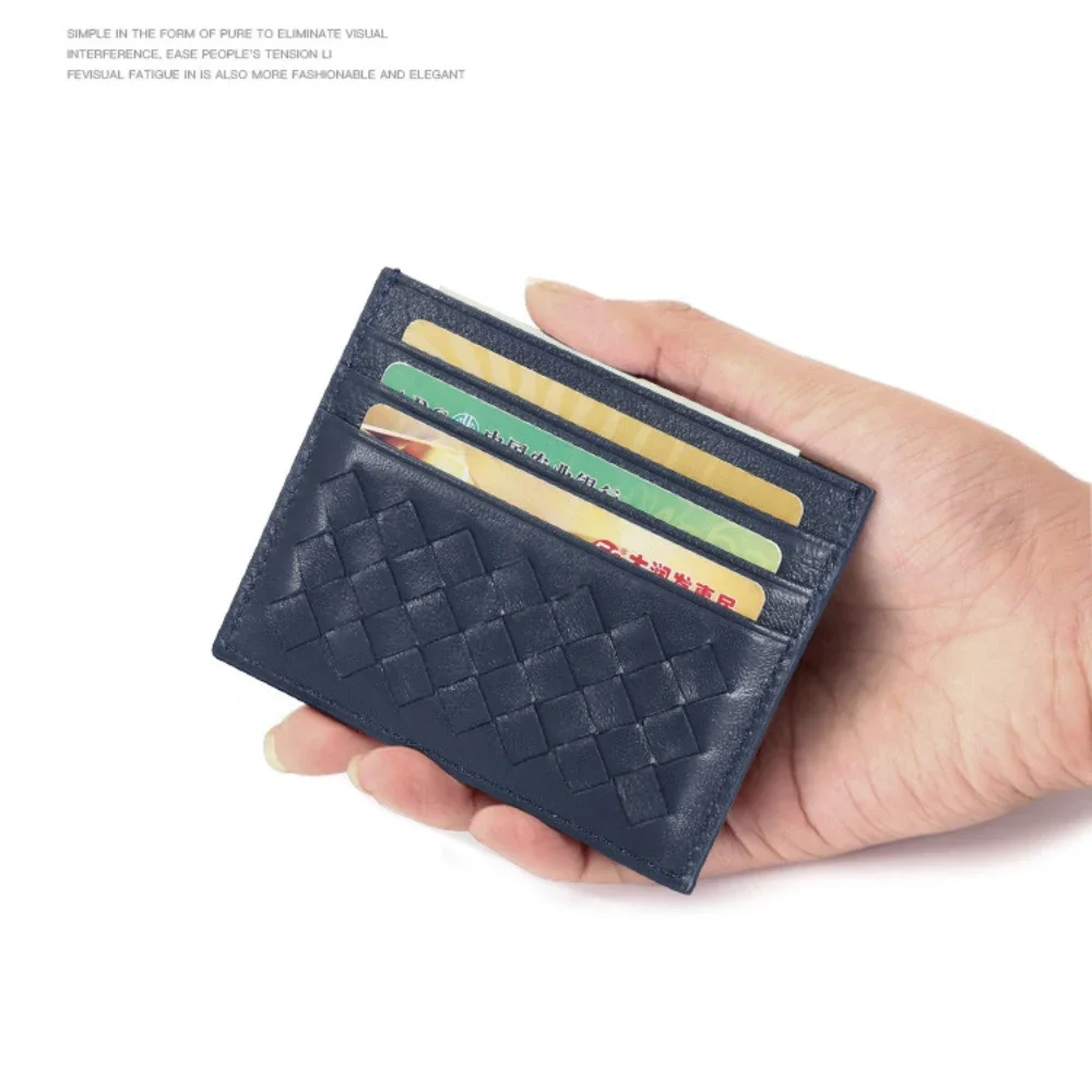 Oprawki z prawdziwej skóry tkane na karty wysokiej jakości wizytówki dla mężczyzn i kobiet ID karty kredytowe pokrywają szczotkę antykradzieżową (RFID)