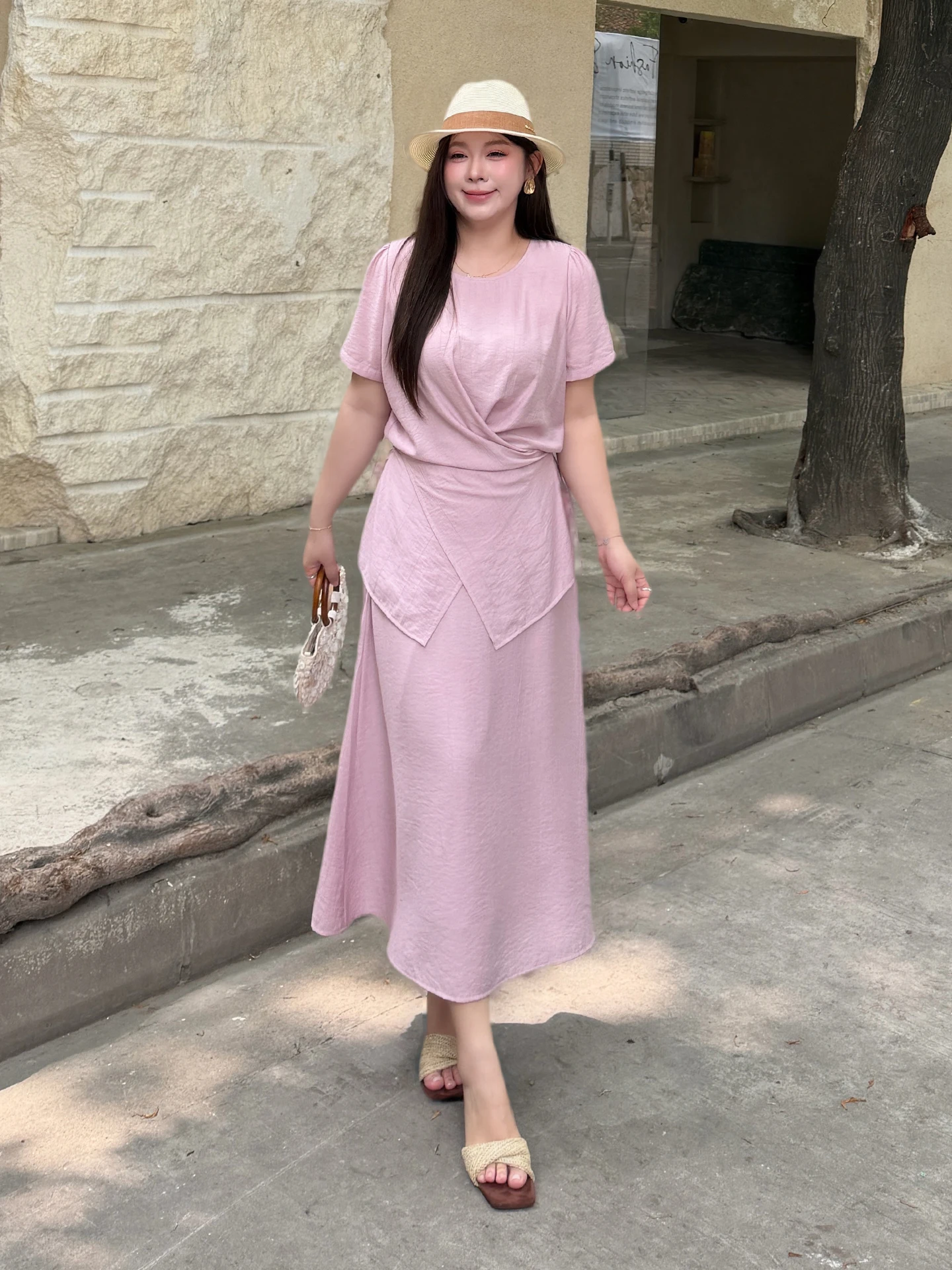 

Slimming Fashionable Waist-Cinching Women's Two-Piece Set Summer New plus Size Midi Skirt Slimming Ensemble Casual Street Style
