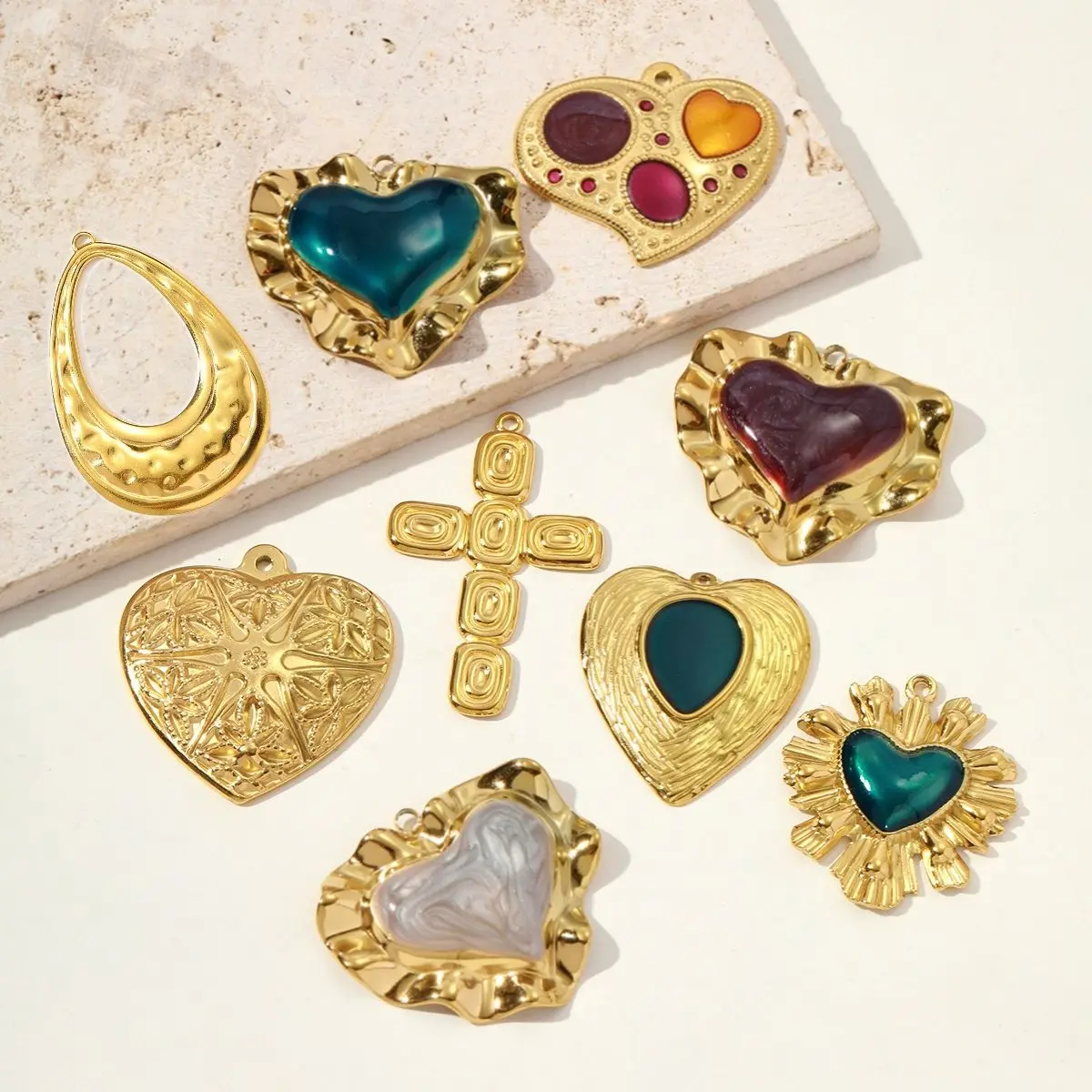 3Pcs/Lot Stainless Steel Heart Cross Charms Enamel Pendants For DIY Making Necklace Earrings Jewelry Accessory Wholesale - Detail 1