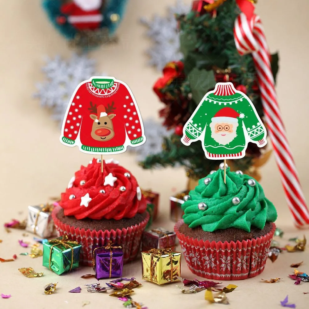 Cake Topper Santa Claus Sweater Snowman Merry Christmas Birthday Kids Party Cupcake Toppers Baby Shower Baking Dessert Decor New