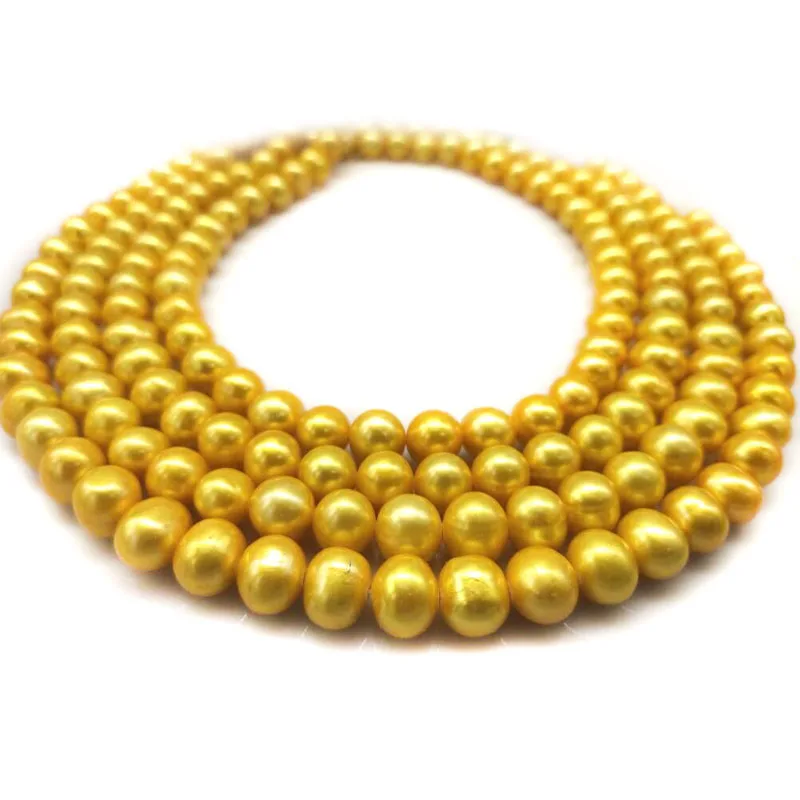 

16 inches 10-11mm AA Yellow Gold Natural Round Pearls Loose Strand