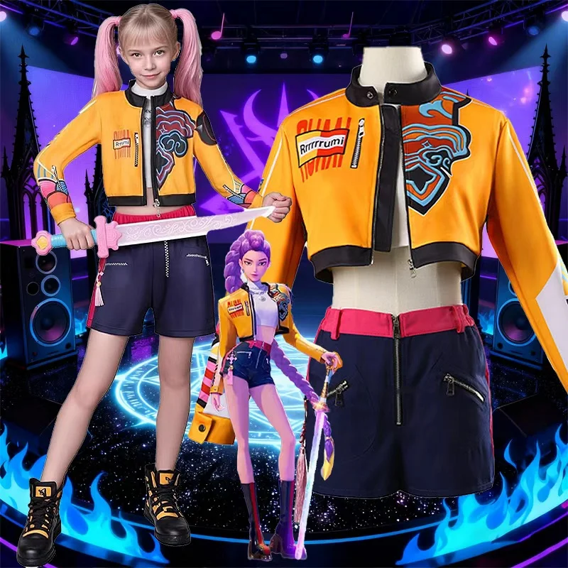 Kpop Rumi Zoey Mira Party Girls Demon Costume Hunters Cosplay Outfit Jacket Top Shorts Kids Halloween Costumes Singer Cosplay