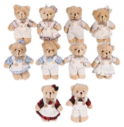 11cm Little Bear Plush Stuffed Toys Cute Wear Clothes Couple Cartoon Bear Keychain Doll Backpack Car Bag Wedding Decor Kid Gift