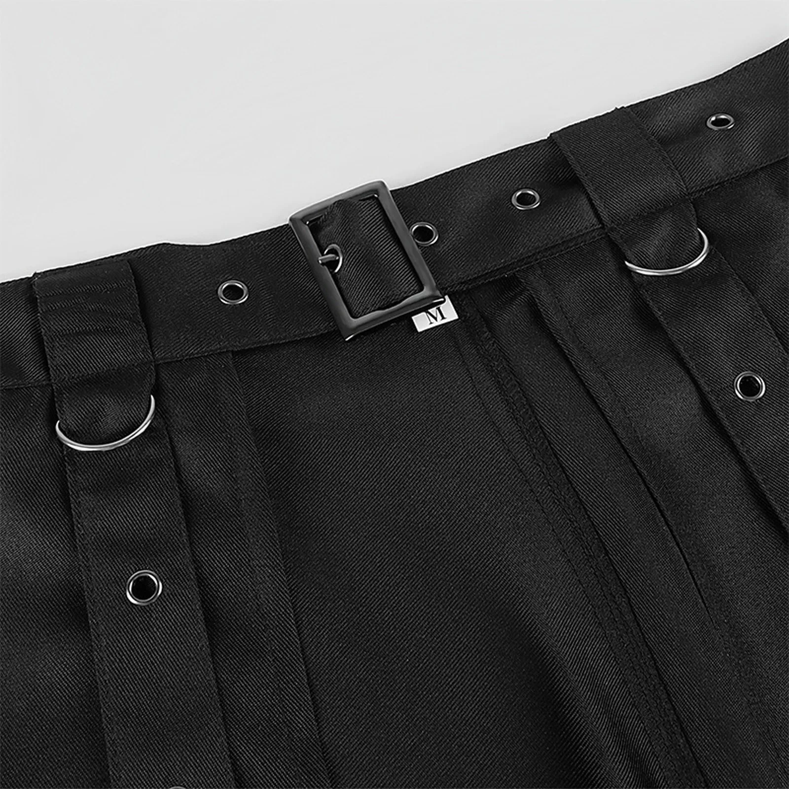 Cosplay Punk Pleated Skirt Men's Gothic Leather Belt Medieval Roman Warrior Kilt Metal Clothe Asymmetry Black Halloween Costume