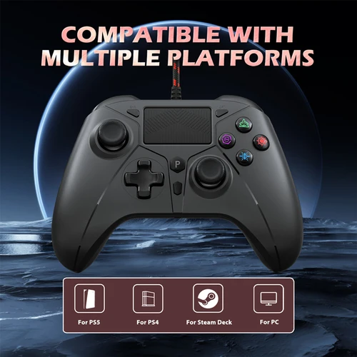 Imagen 2 del producto Controlador para consola PS5/4/PC, mando con cable, balancín Turbo, Joystick vibratorio de doble sentido, Control remoto para juegos, controladores de mango