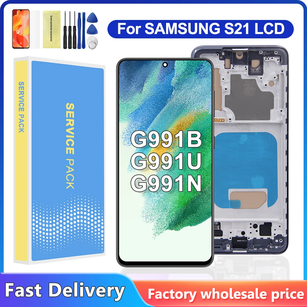 Tested S21 For Samsung For S21 5G G991 G991B G991W G991U LCD Display Touch Screen with Frame Digitizer Assembly Replacement