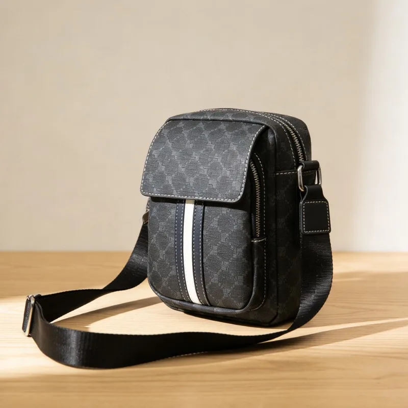 New Striped Men's Crossbody Bag Luxury Plaid Crossbody Bags For Men Fashion Flap Square Shoulder Bag Male Casual Sling Bags
