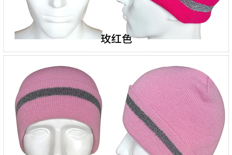 Reflektierende Strickmütze, Sicherheitsmütze für Erwachsene, hohe Sichtbarkeit, Neon-Winter-Strickmütze mit Herren und Damen für Nachtlaufsport – Detail 22