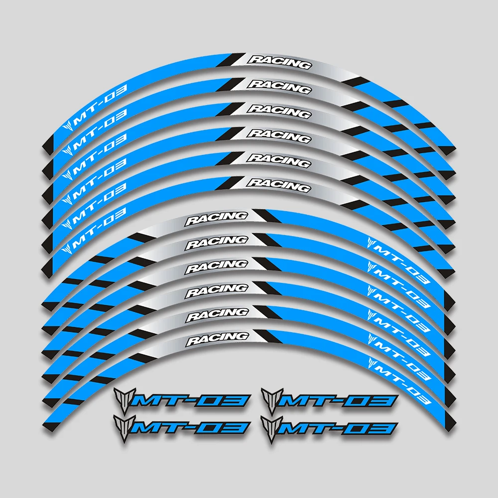 For YAMAHA MT03 mt 03 17inch Motorcycle Sticker Wheel Hub Reflective Stripe Rim Tire Waterproof Decorative Decals Set