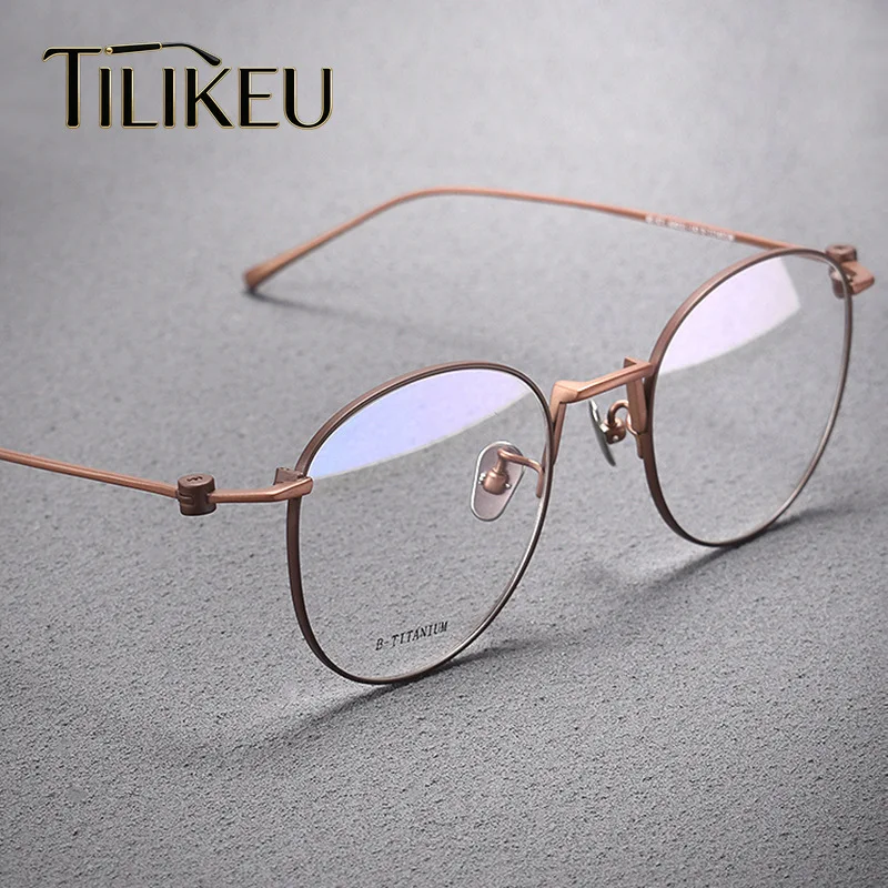 

Fashion Matte Pure Titanium Glasses Frame for Women Luxury Exquisite Retro Round Designer Ultralight Korean Eyeglasses Frame