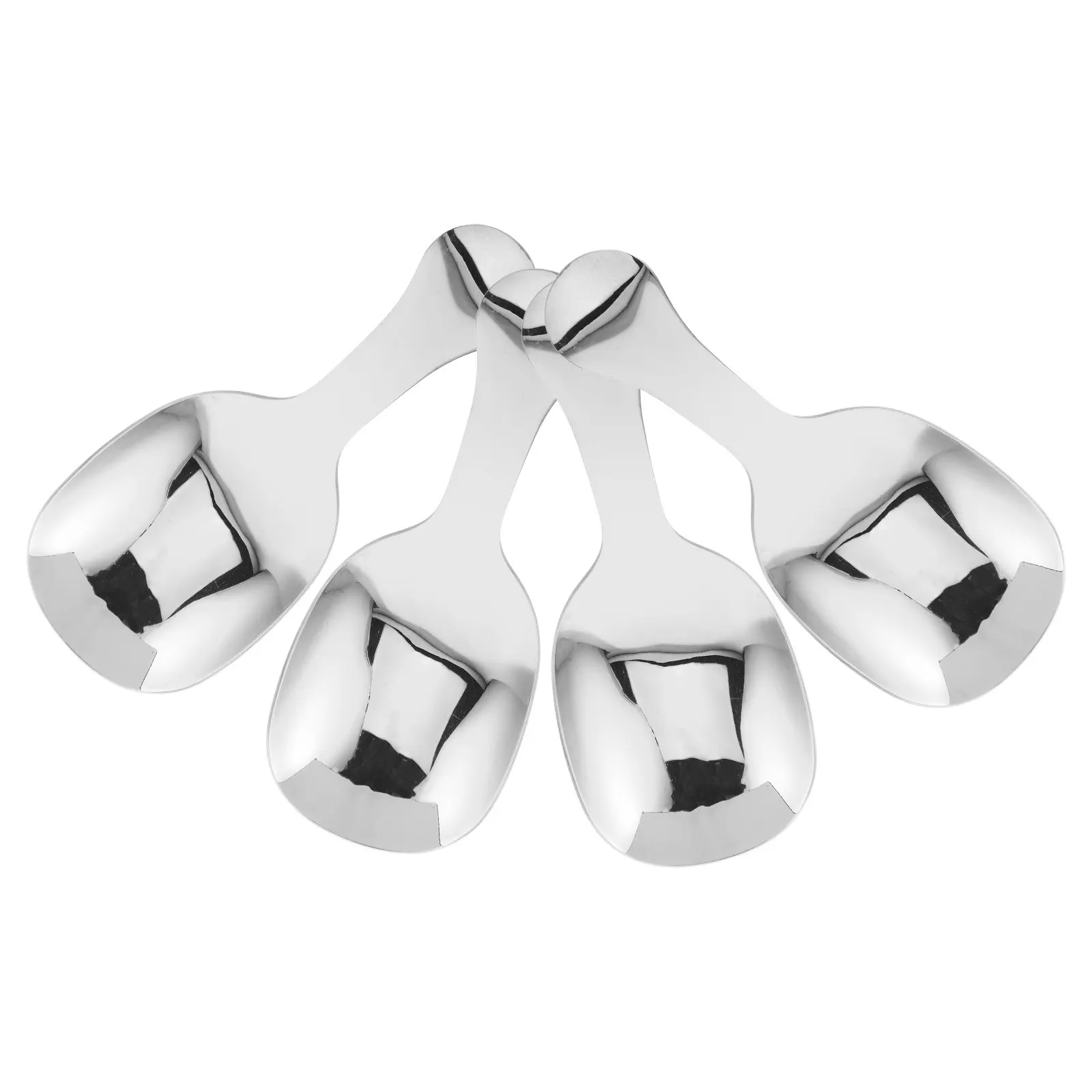 4Pcs Stainless Steel Short Handle Tea Spoon Set Thickened Deep Bowl for Coffee Beans Tea Leaves Ice Cream Flour Sugar Salt Honey